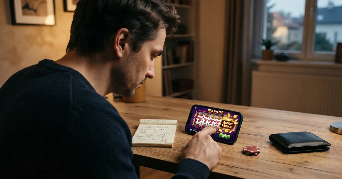 Hráč u počítače si prohlíží nabídku free spinů na displeji s logy českých online casin