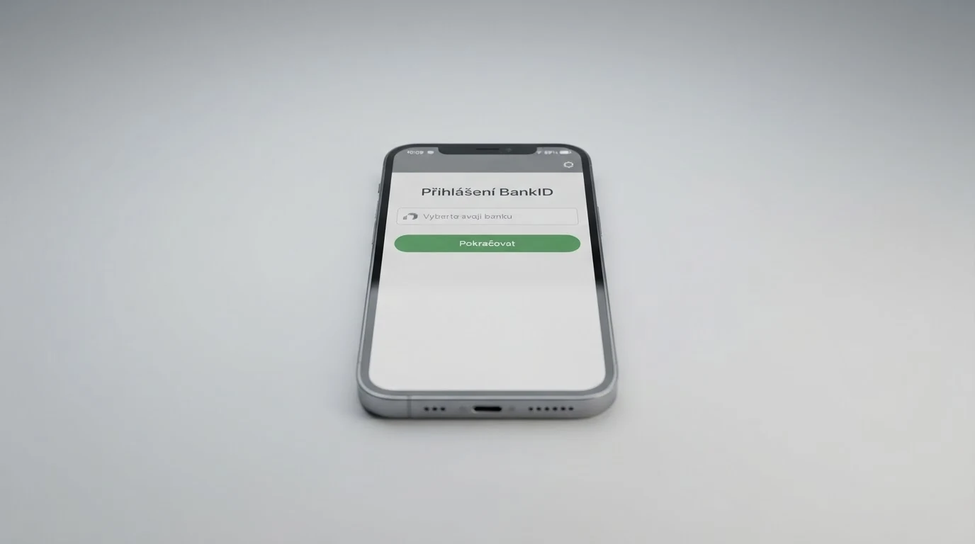 Mobilní telefon zobrazující přihlašovací obrazovku bankovní identity BankID