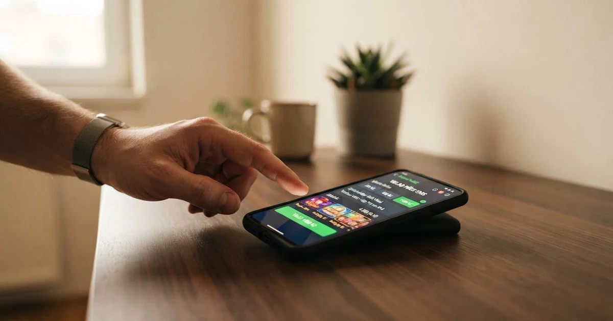 Mobilní telefon s otevřenou platební stránkou casina a příchozí potvrzovací SMS