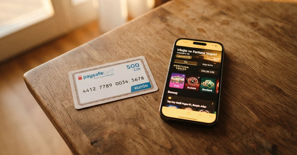 Paysafecard kupón s 16místným kódem vedle obrazovky s online kasinem