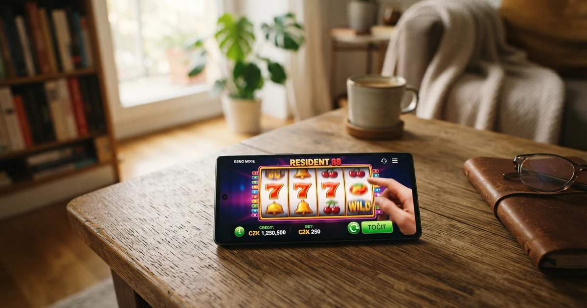 Ukázka online hracího automatu v demo režimu na obrazovce počítače s virtuálním kreditem