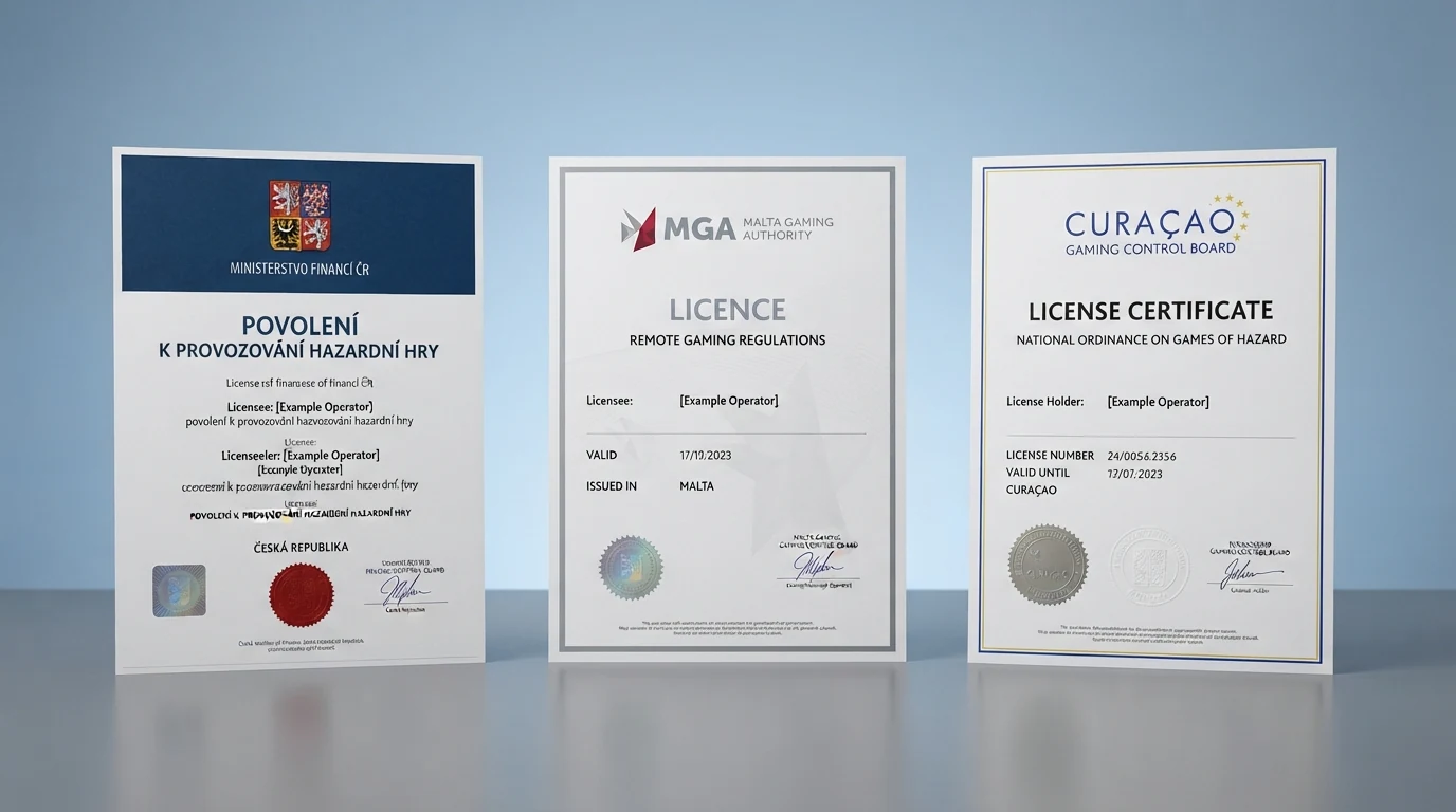 Dokument Ministerstva financí ČR a logo Curaçao Gaming Authority vedle sebe — kontrast dvou regulačních světů