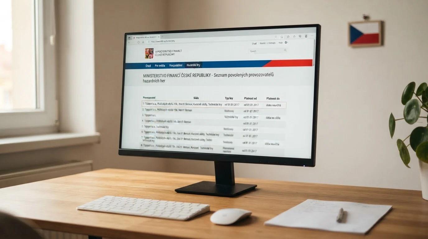 Výřez z oficiálního Seznamu legálních provozovatelů hazardních her na webu Ministerstva financí ČR s vyznačeným logem MF ČR
