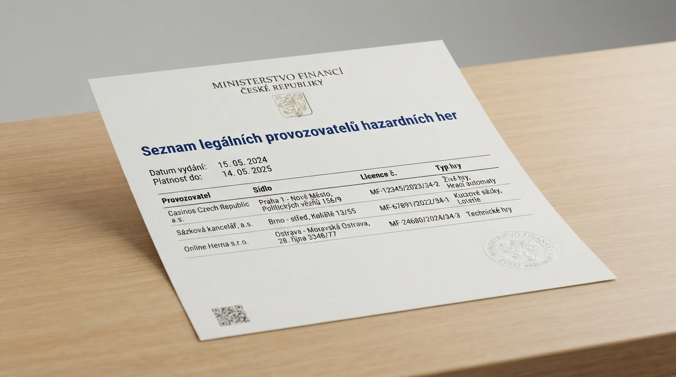 Výřez z veřejného registru Ministerstva financí ČR — Seznamu legálních provozovatelů hazardních her