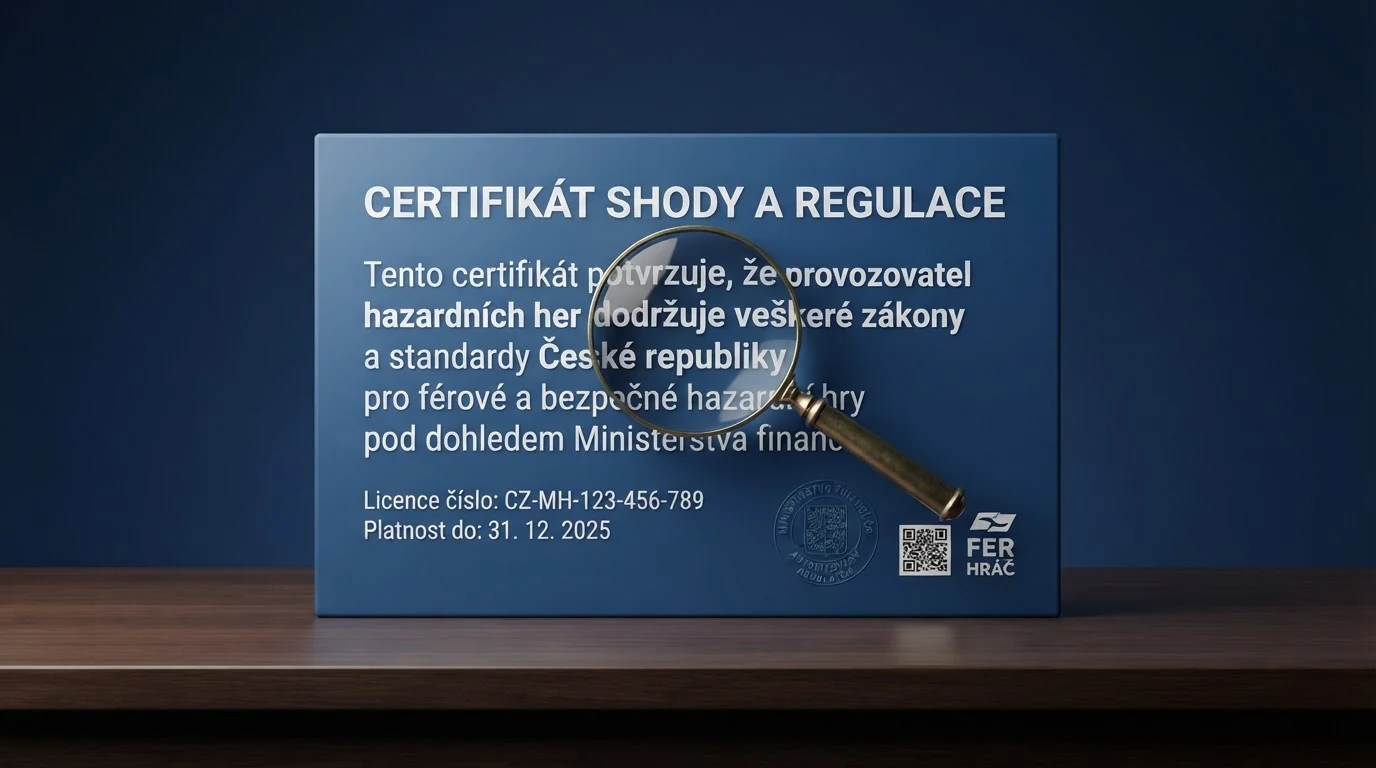 Oficiální dokument s logem Ministerstva financí ČR a razítkem, vedle seznam licencovaných kasin — symbol důvěryhodnosti a státního dozoru