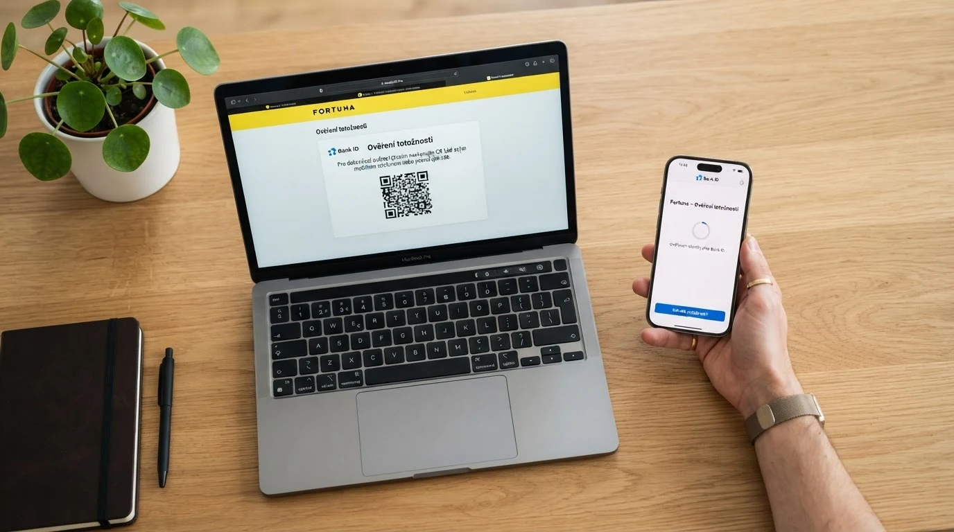 Mobilní telefon zobrazující rozhraní bankovní identity s logem Bank ID