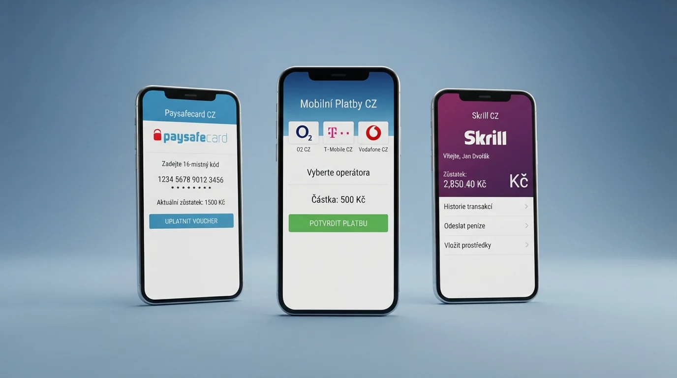 Přehled mobilních platebních metod pro online casino – ikony operátorů, NeteraPay, Paysafecard a e-peněženek vedle sebe