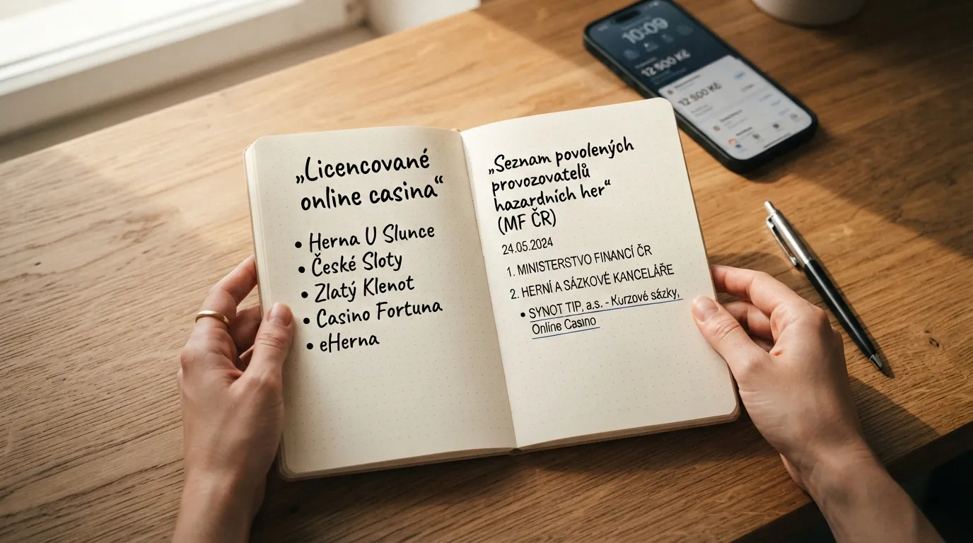 Výřez oficiálního Seznamu legálních provozovatelů MF ČR s vyznačenou licencí