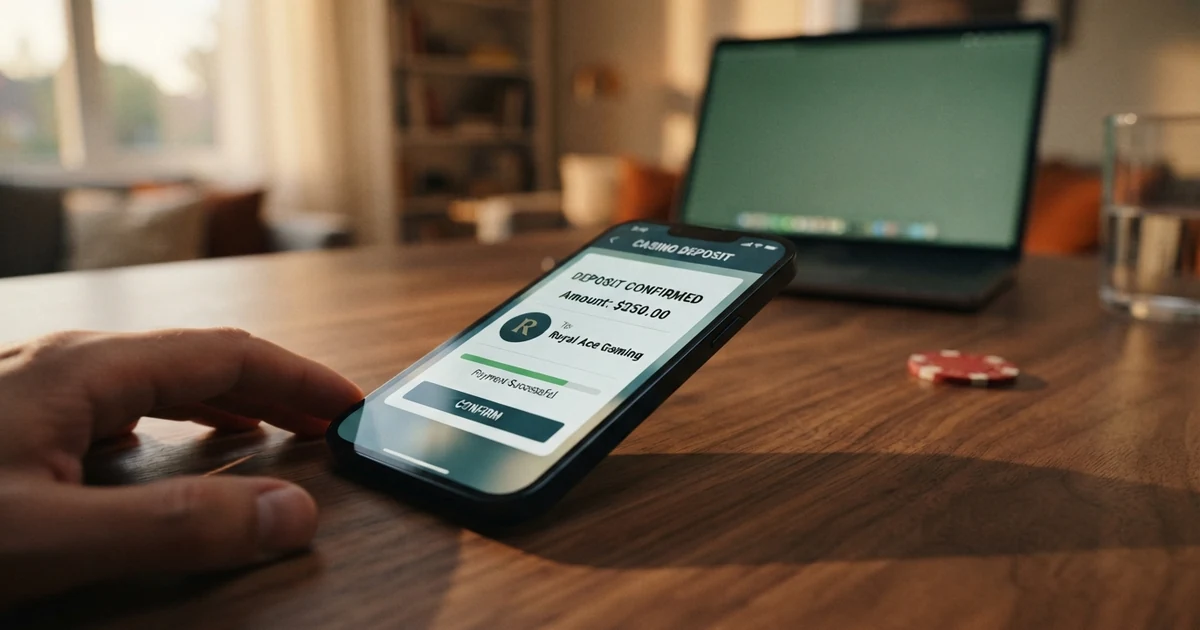 iPhone zobrazující potvrzení platby Apple Pay na stránce online casina