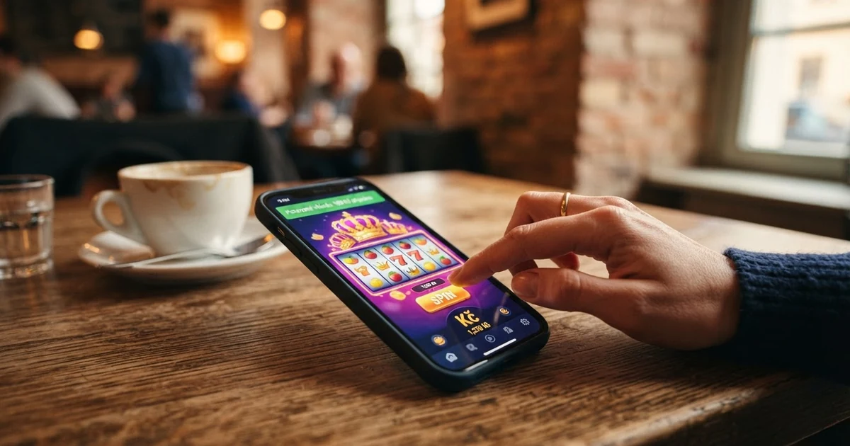 Mobilní telefon zobrazující online casino a příchozí SMS zprávu s potvrzením vkladu na herní účet