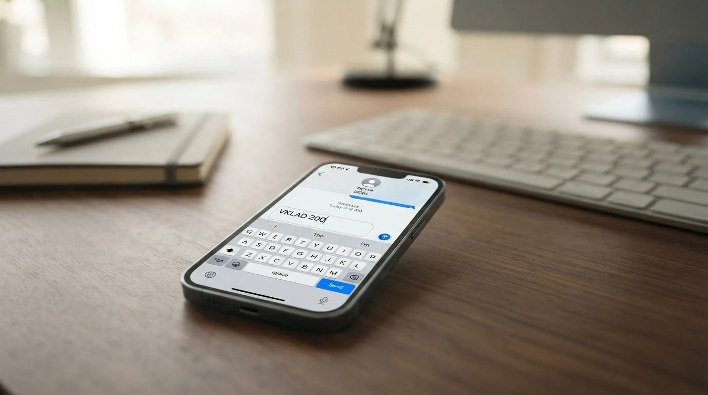 Displej telefonu s rozepsanou SMS zprávou na číslo 90211