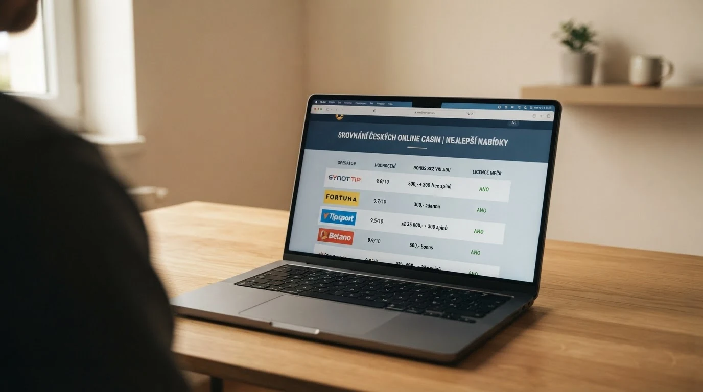Srovnávací tabulka deseti operátorů s vyznačenou licencí MFČR a typem bonusu bez vkladu.