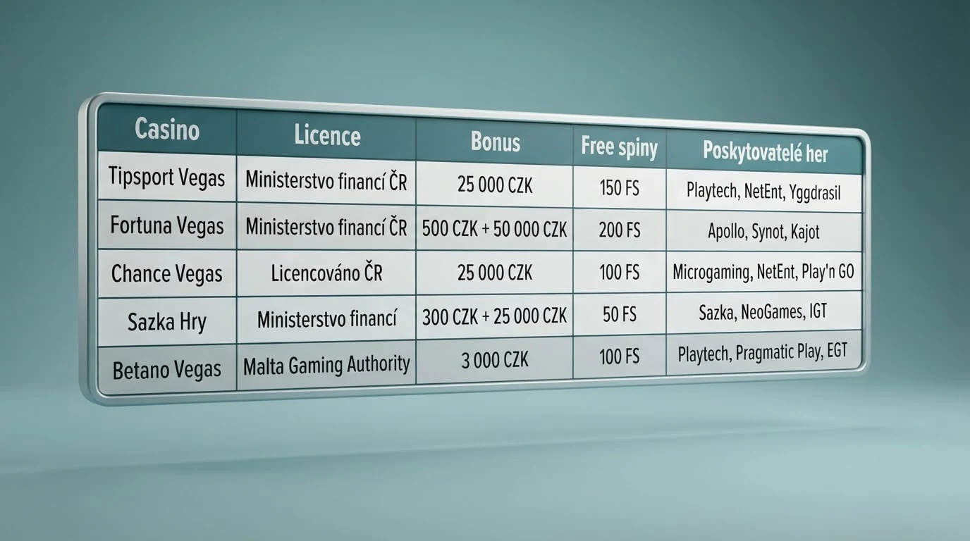 Přehledové srovnání deseti legálních online casin s bankovním převodem podle licence, bonusů a poskytovatelů her