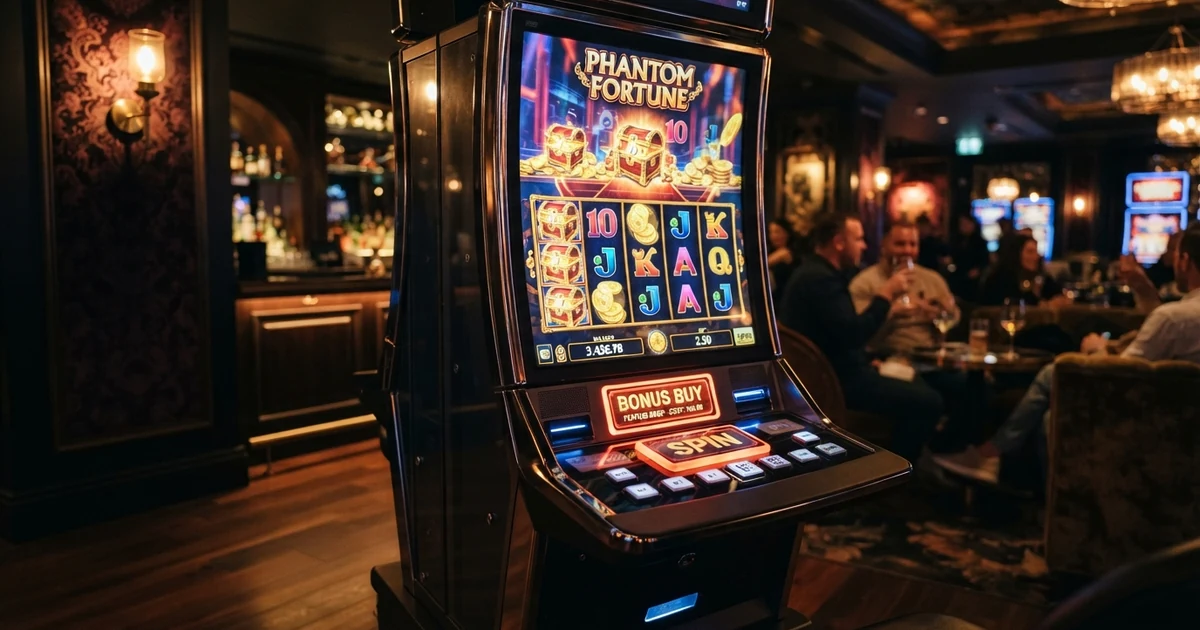Herní automat s tlačítkem Bonus Buy a zvýrazněnou cenou nákupu