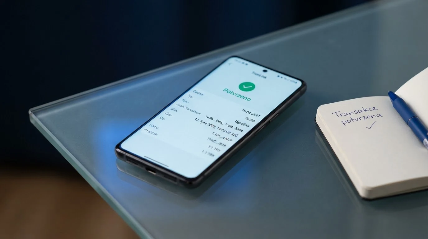 Průběh blockchainové transakce USDT ze soukromé peněženky na adresu kasina