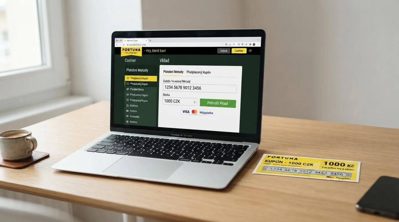 Rozhraní pokladny online casina s vybranou možností Paysafecard, polem pro zadání 16místného PIN a zobrazenou informací o limitu vkladu.