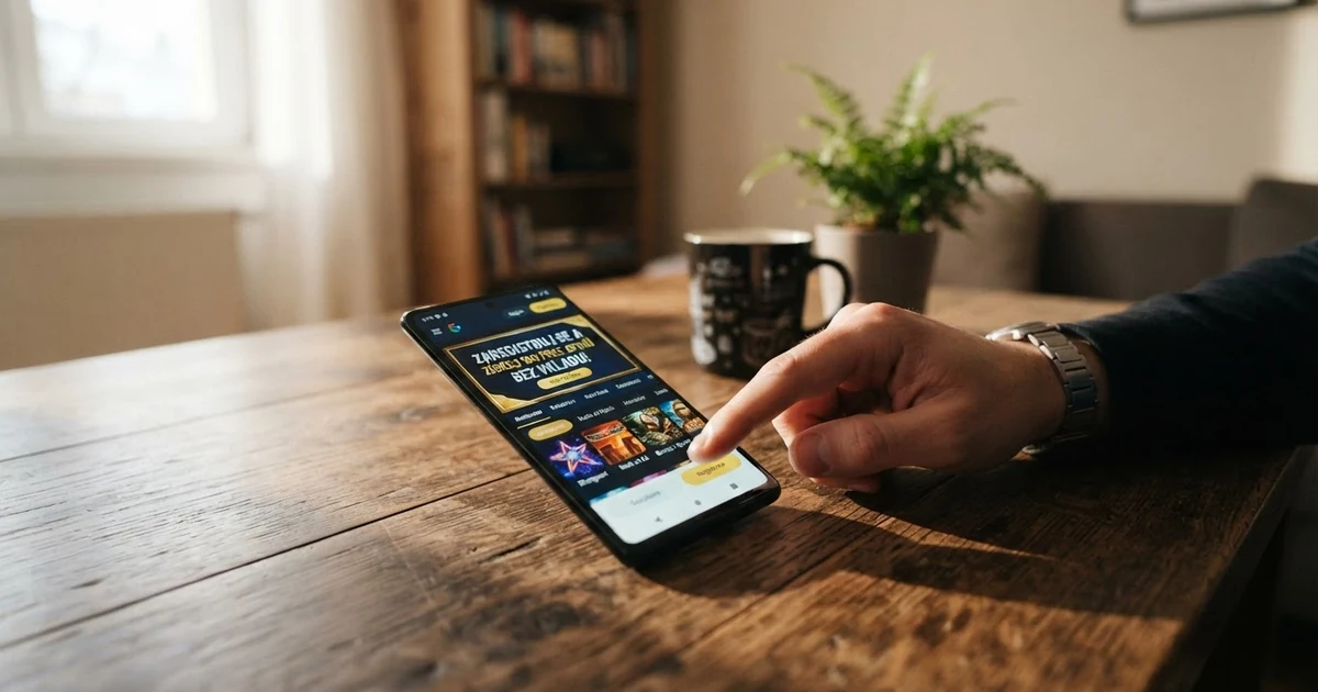 Výřez obrazovky online casina se zvýrazněnou nabídkou bonusu zdarma a tlačítkem registrace